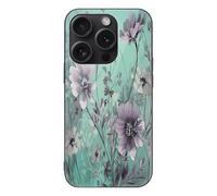 ERSTSNCK Compatible with iPhone 15 Case Flowers on Green Background Stylish Phone Case for Women Men, Tempered Glass Shockproof Slim Cover for 15 Pro
