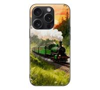 ERSTSNCK Compatible with iPhone 15 Case Forest Steam Car Stylish Phone Case for Women Men, Tempered Glass Shockproof Slim Cover for 15 Pro Black