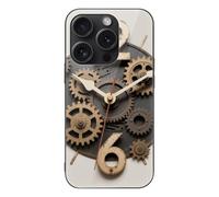 ERSTSNCK Compatible with iPhone 15 Case Gear Clock Stylish Phone Case for Women Men, Tempered Glass Shockproof Slim Cover for 15 Pro Black