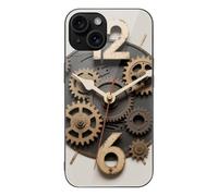 ERSTSNCK Compatible with iPhone 15 Case Gear Clock Stylish Phone Case for Women Men, Tempered Glass Shockproof Slim Cover for 15 Pro Black
