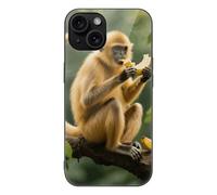 ERSTSNCK Compatible with iPhone 15 Case Golden Monkey Stylish Phone Case for Women Men, Tempered Glass Shockproof Slim Cover for 15 Pro