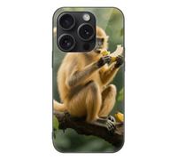 ERSTSNCK Compatible with iPhone 15 Case Golden Monkey Stylish Phone Case for Women Men, Tempered Glass Shockproof Slim Cover for 15 Pro