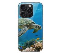 ERSTSNCK Compatible with iPhone 15 Case Green Sea Turtle Stylish Phone Case for Women Men, Tempered Glass Shockproof Slim Cover for 15 Pro