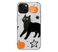 ERSTSNCK Compatible with iPhone 15 Case Halloween Black Cat Stylish Phone Case for Women Men, Tempered Glass Shockproof Slim Cover for 15 Pro