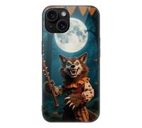 ERSTSNCK Compatible with iPhone 15 Case Halloween Horror Wolf Stylish Phone Case for Women Men, Tempered Glass Shockproof Slim Cover for 15 Pro