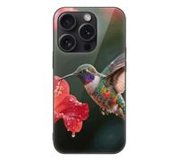 ERSTSNCK Compatible with iPhone 15 Case Hummingbird Hover Stylish Phone Case for Women Men, Tempered Glass Shockproof Slim Cover for 15 Pro Black