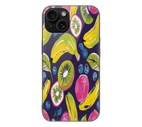ERSTSNCK Compatible with iPhone 15 Case Kiwi and Blueberries Stylish Phone Case for Women Men, Tempered Glass Shockproof Slim Cover for 15 Pro Black