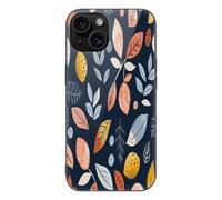 ERSTSNCK Compatible with iPhone 15 Case Leaves and Fruit Pattern Stylish Phone Case for Women Men, Tempered Glass Shockproof Slim Cover for 15 Pro Black