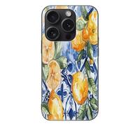 ERSTSNCK Compatible with iPhone 15 Case Lemon and Blue Stylish Phone Case for Women Men, Tempered Glass Shockproof Slim Cover for 15 Pro