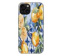 ERSTSNCK Compatible with iPhone 15 Case Lemon and Blue Stylish Phone Case for Women Men, Tempered Glass Shockproof Slim Cover for 15 Pro