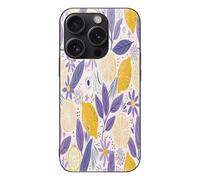 ERSTSNCK Compatible with iPhone 15 Case Lemon and Purple Flowers Stylish Phone Case for Women Men, Tempered Glass Shockproof Slim Cover for 15 Pro