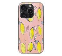 ERSTSNCK Compatible with iPhone 15 Case Lemon Clip Art Stylish Phone Case for Women Men, Tempered Glass Shockproof Slim Cover for 15 Pro Black