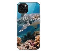 ERSTSNCK Compatible with iPhone 15 Case Leopard Shark Stylish Phone Case for Women Men, Tempered Glass Shockproof Slim Cover for 15 Pro