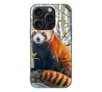ERSTSNCK Compatible with iPhone 15 Case Little Red Panda Stylish Phone Case for Women Men, Tempered Glass Shockproof Slim Cover for 15 Pro