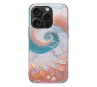 ERSTSNCK Compatible with iPhone 15 Case Mermaid Fish Scales Marble Stylish Phone Case for Women Men, Tempered Glass Shockproof Slim Cover for 15 Pro Black