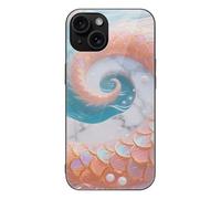ERSTSNCK Compatible with iPhone 15 Case Mermaid Fish Scales Marble Stylish Phone Case for Women Men, Tempered Glass Shockproof Slim Cover for 15 Pro Black