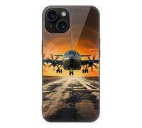 ERSTSNCK Compatible with iPhone 15 Case Military Aircraft Land Stylish Phone Case for Women Men, Tempered Glass Shockproof Slim Cover for 15 Pro Black