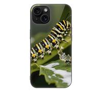 ERSTSNCK Compatible with iPhone 15 Case Monarch Caterpillar Stylish Phone Case for Women Men, Tempered Glass Shockproof Slim Cover for 15 Pro Black