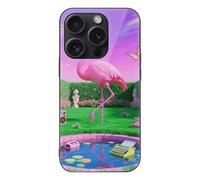 ERSTSNCK Compatible with iPhone 15 Case Neon Flamingo Pattern Stylish Phone Case for Women Men, Tempered Glass Shockproof Slim Cover for 15 Pro