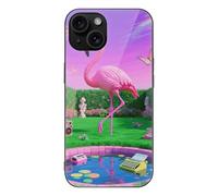 ERSTSNCK Compatible with iPhone 15 Case Neon Flamingo Pattern Stylish Phone Case for Women Men, Tempered Glass Shockproof Slim Cover for 15 Pro