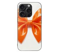 ERSTSNCK Compatible with iPhone 15 Case Orange Bow Stylish Phone Case for Women Men, Tempered Glass Shockproof Slim Cover for 15 Pro