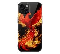 ERSTSNCK Compatible with iPhone 15 Case Phoenix Flame Stylish Phone Case for Women Men, Tempered Glass Shockproof Slim Cover for 15 Pro Black