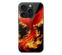 ERSTSNCK Compatible with iPhone 15 Case Phoenix Flame Stylish Phone Case for Women Men, Tempered Glass Shockproof Slim Cover for 15 Pro Black