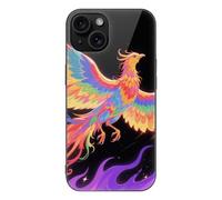 ERSTSNCK Compatible with iPhone 15 Case Radiant Phoenix Stylish Phone Case for Women Men, Tempered Glass Shockproof Slim Cover for 15 Pro Black