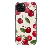 ERSTSNCK Compatible with iPhone 15 Case Red Cherry Pattern Stylish Phone Case for Women Men, Tempered Glass Shockproof Slim Cover for 15 Pro