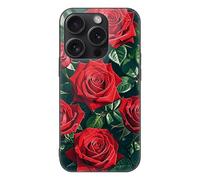 ERSTSNCK Compatible with iPhone 15 Case Red Rose Romantic Stylish Phone Case for Women Men, Tempered Glass Shockproof Slim Cover for 15 Pro