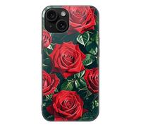 ERSTSNCK Compatible with iPhone 15 Case Red Rose Romantic Stylish Phone Case for Women Men, Tempered Glass Shockproof Slim Cover for 15 Pro