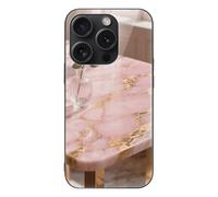 ERSTSNCK Compatible with iPhone 15 Case Rose Gold Marble Stylish Phone Case for Women Men, Tempered Glass Shockproof Slim Cover for 15 Pro