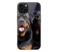 ERSTSNCK Compatible with iPhone 15 Case Rottweiler Wallpaper Stylish Phone Case for Women Men, Tempered Glass Shockproof Slim Cover for 15 Pro Black