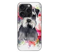 ERSTSNCK Compatible with iPhone 15 Case Schnauzer Stylish Phone Case for Women Men, Tempered Glass Shockproof Slim Cover for 15 Pro Black