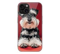 ERSTSNCK Compatible with iPhone 15 Case Schnauzer Stylish Phone Case for Women Men, Tempered Glass Shockproof Slim Cover for 15 Pro Black