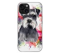 ERSTSNCK Compatible with iPhone 15 Case Schnauzer Stylish Phone Case for Women Men, Tempered Glass Shockproof Slim Cover for 15 Pro Black