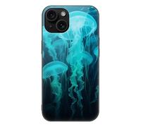 ERSTSNCK Compatible with iPhone 15 Case Siphonophore Stylish Phone Case for Women Men, Tempered Glass Shockproof Slim Cover for 15 Pro Black