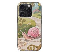 ERSTSNCK Compatible with iPhone 15 Case Snail (Art Nouveau) Stylish Phone Case for Women Men, Tempered Glass Shockproof Slim Cover for 15 Pro Black