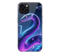 ERSTSNCK Compatible with iPhone 15 Case Snake Print Stylish Phone Case for Women Men, Tempered Glass Shockproof Slim Cover for 15 Pro Black
