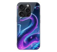 ERSTSNCK Compatible with iPhone 15 Case Snake Print Stylish Phone Case for Women Men, Tempered Glass Shockproof Slim Cover for 15 Pro Black