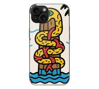 ERSTSNCK Compatible with iPhone 15 Case Snake Totem Pole Stylish Phone Case for Women Men, Tempered Glass Shockproof Slim Cover for 15 Pro Black