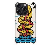 ERSTSNCK Compatible with iPhone 15 Case Snake Totem Pole Stylish Phone Case for Women Men, Tempered Glass Shockproof Slim Cover for 15 Pro Black