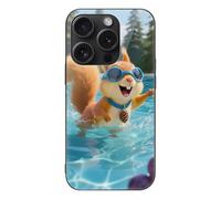 ERSTSNCK Compatible with iPhone 15 Case Squirrel Pool Joy Stylish Phone Case for Women Men, Tempered Glass Shockproof Slim Cover for 15 Pro Black