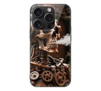 ERSTSNCK Compatible with iPhone 15 Case Steam - Punk Metal Skull Stylish Phone Case for Women Men, Tempered Glass Shockproof Slim Cover for 15 Pro