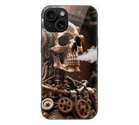 ERSTSNCK Compatible with iPhone 15 Case Steam - Punk Metal Skull Stylish Phone Case for Women Men, Tempered Glass Shockproof Slim Cover for 15 Pro