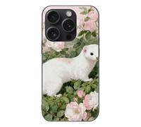 ERSTSNCK Compatible with iPhone 15 Case Stoat in Pink Rosebush Stylish Phone Case for Women Men, Tempered Glass Shockproof Slim Cover for 15 Pro