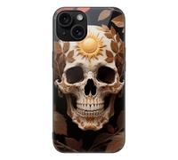 ERSTSNCK Compatible with iPhone 15 Case Sun Skull Decorated Stylish Phone Case for Women Men, Tempered Glass Shockproof Slim Cover for 15 Pro