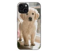 ERSTSNCK Compatible with iPhone 15 Case Sunny Windowsill Dog Stylish Phone Case for Women Men, Tempered Glass Shockproof Slim Cover for 15 Pro Black