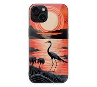 ERSTSNCK Compatible with iPhone 15 Case Sunrise with Flamingos Stylish Phone Case for Women Men, Tempered Glass Shockproof Slim Cover for 15 Pro
