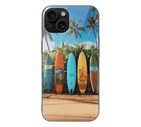 ERSTSNCK Compatible with iPhone 15 Case Surf's Up Surfboard Stylish Phone Case for Women Men, Tempered Glass Shockproof Slim Cover for 15 Pro Black